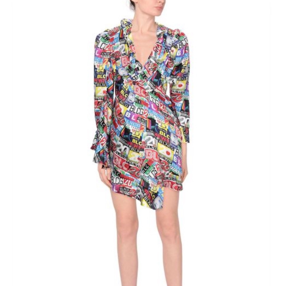 BALENCIAGA 2695$ Multicolor Silk Magazine Print Dress